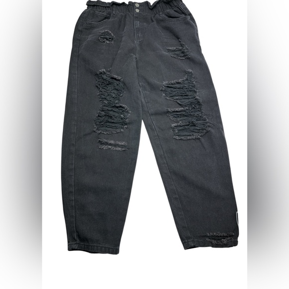 Tractr Denim - Elite Black Distressed denim Women’s Jeans size XL elastic waist‎ band (E15)
